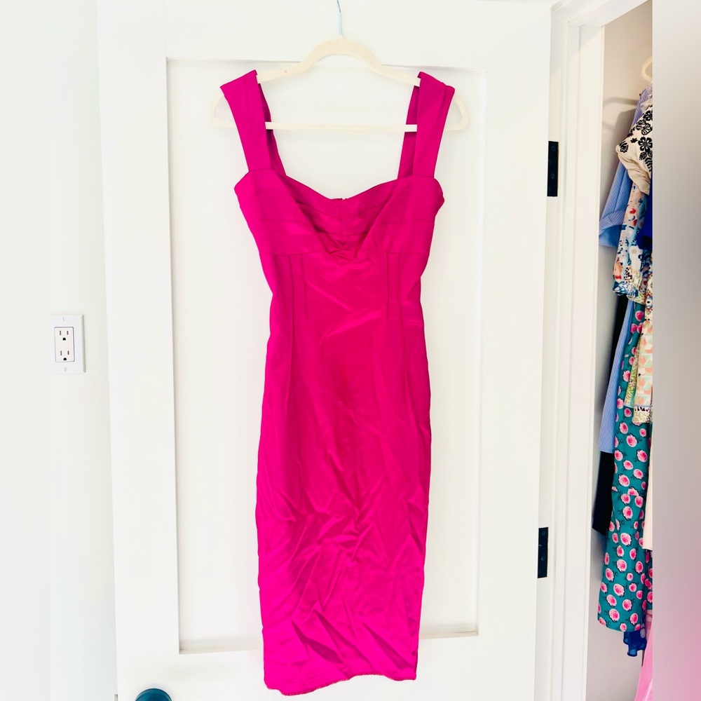 Stunning pink satin dress. Fitted and flattering